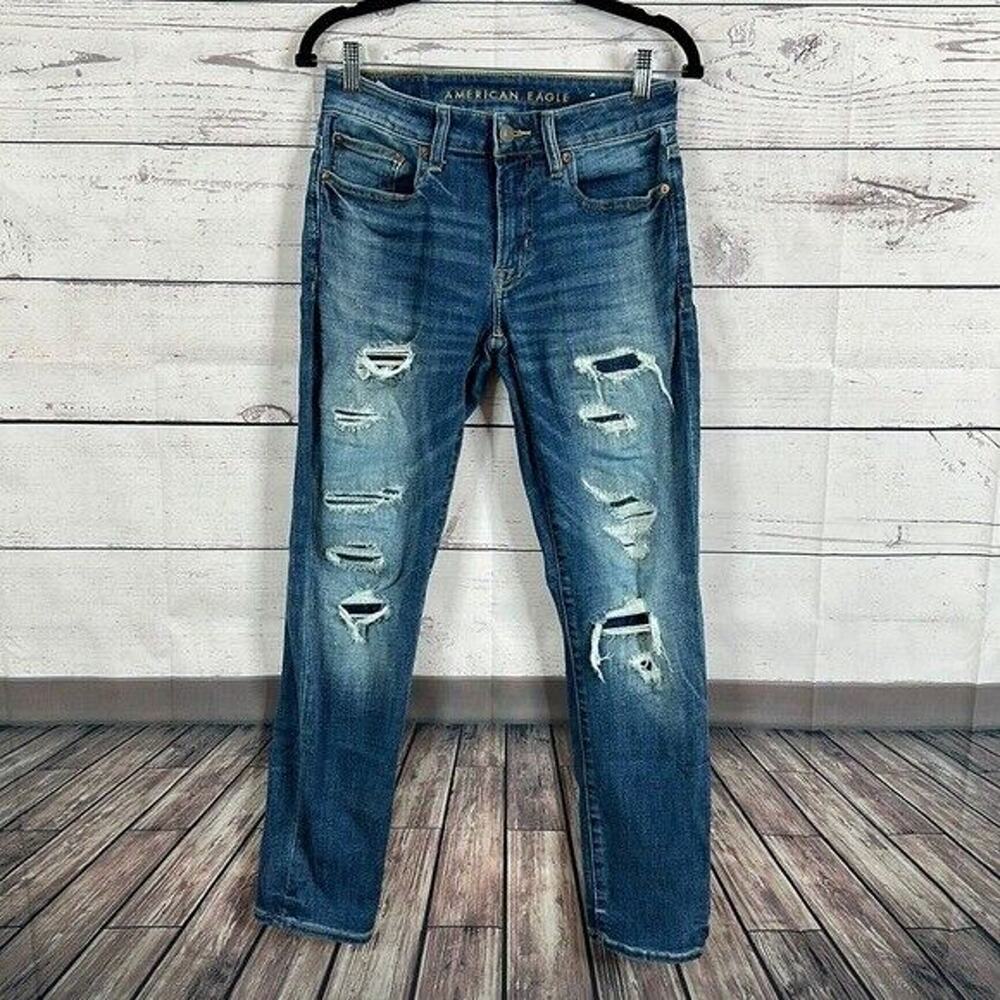 American Eagle Jeans Mens 28X30 Next Level Flex Slim Distressed Rips Stretch